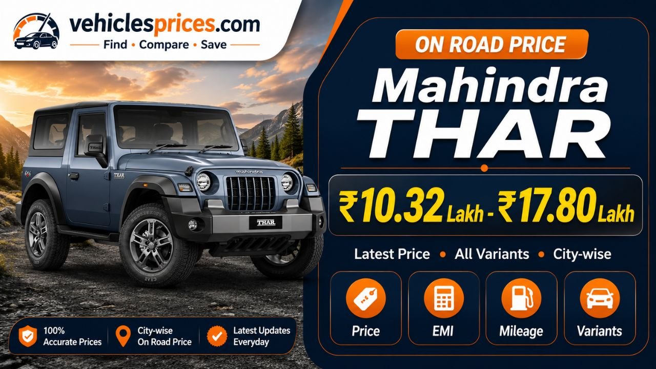 Mahindra Thar On Road Price 2026: ₹12.22L–₹22.62L, 7 Variants