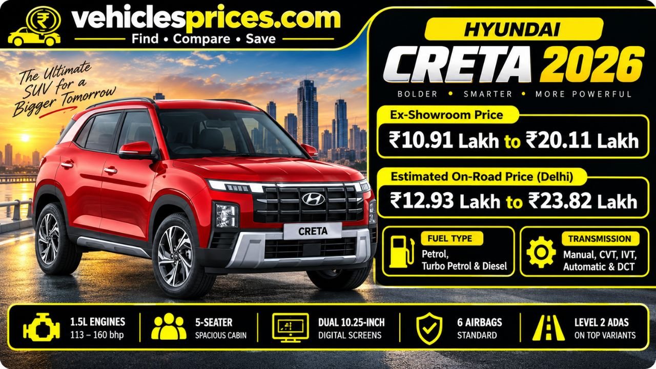 Hyundai Creta Price 2026: Ex-Showroom & On-Road Breakdown